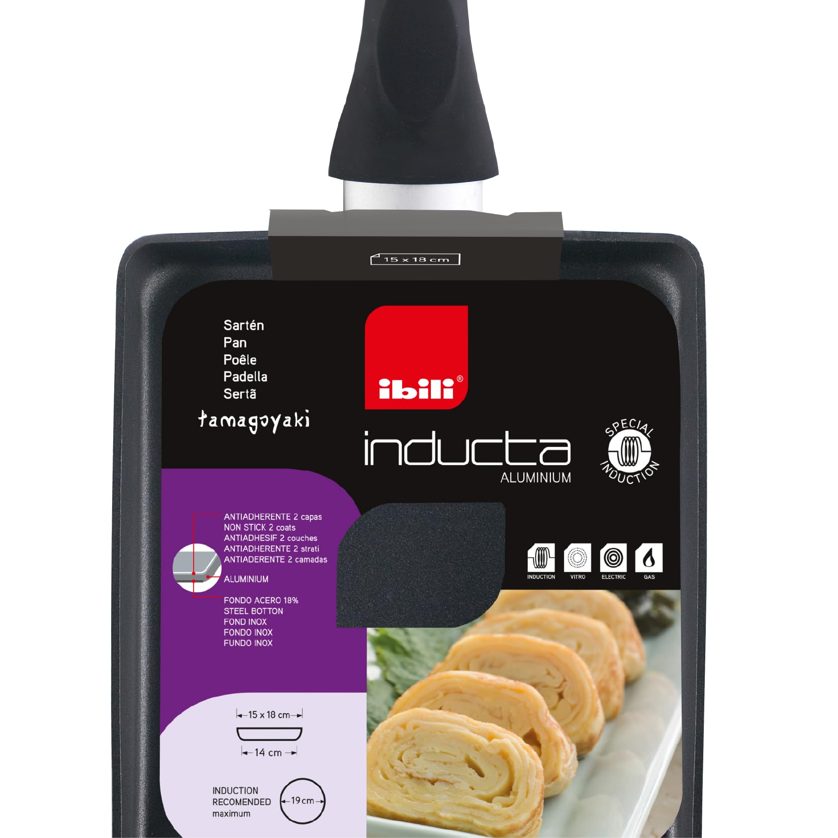 IBILI, Padella per tamagoyaki Inducta, 15 x 18 cm, alluminio, antiaderente, adatta ai piani a induzione.