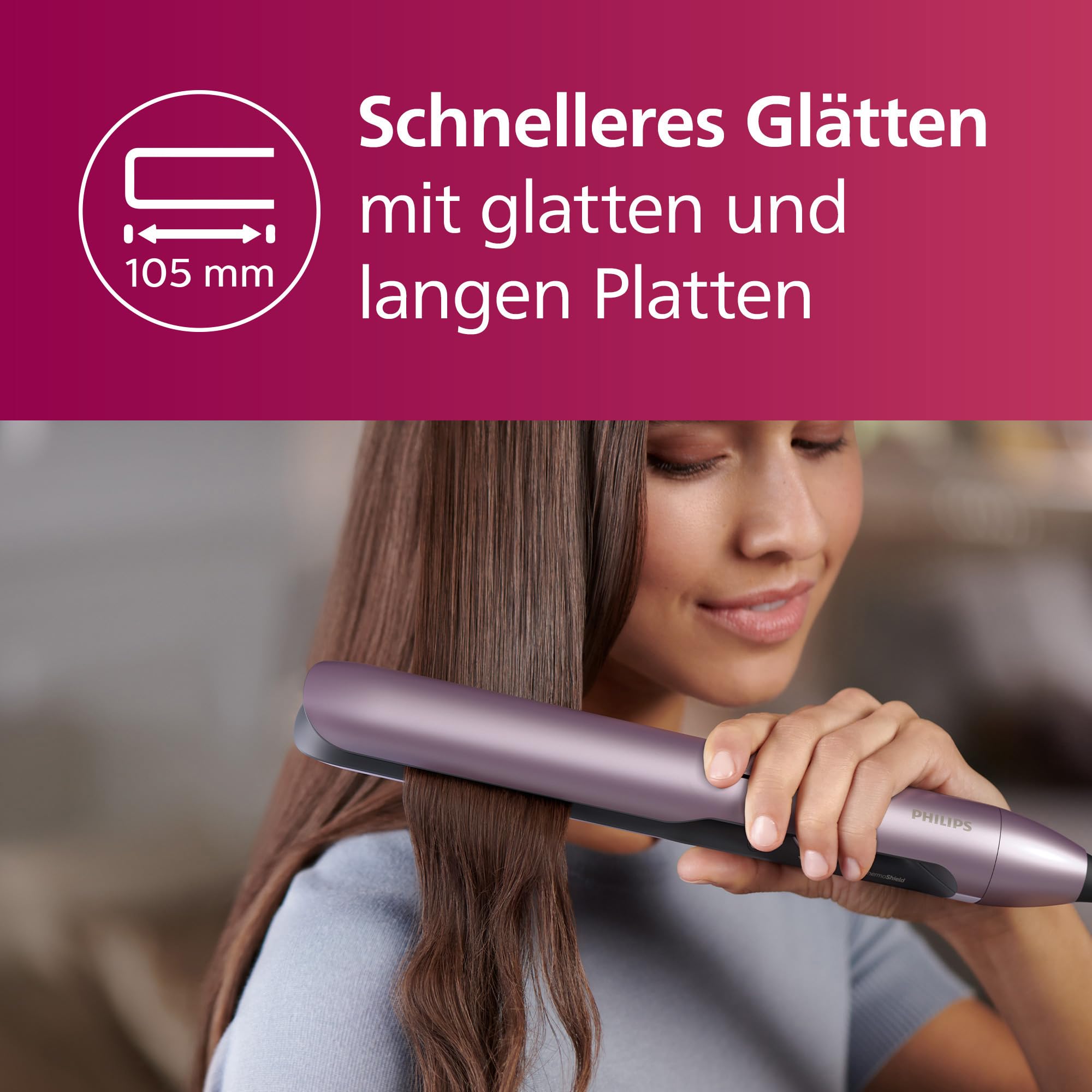 Philips Haarglätter 5000 Series, ThermoShield Technologie, Ionisierungsfunktion, Keramikplatten mit Arganöl, Hellrosa, Modell BHS530/00