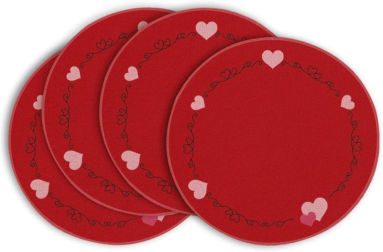 Waterclor Eucalyptus Hearts Valentine's Day Round Placemats Set of 4, 14 Inch Seasonal Round Table Mats for Dining Decor(2p)