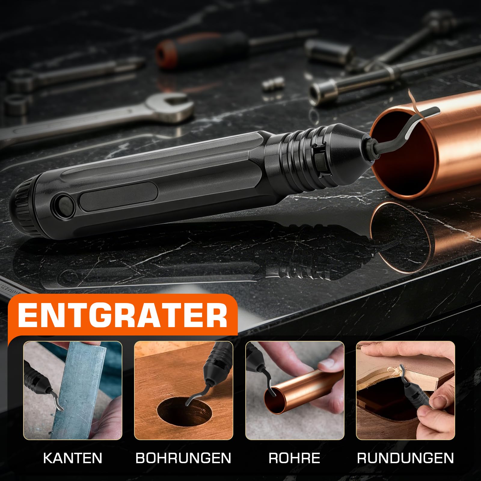 Hydraulisch Presszange Kupferrohr Set mit CR V-Kontur und TH-Kontur | Rohrpresszange inkl. Rohrschneider, Entgrater & Rohrschere für Kupferrohre, Alu-Verbundrohr & Edelstahlrohr