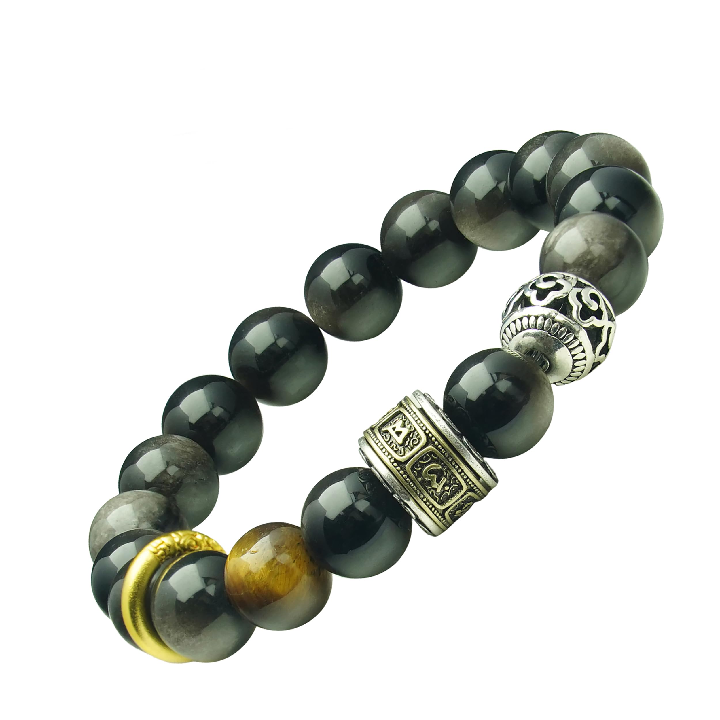 Black Obsidian Bracelet for Men and Women – Natural Crystal Beads Bracelet for Protection, Healing, and Positive Energy – Tiger Eye & Obsidian Stone
