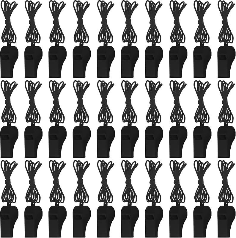 Zuazaor 50 Pieces Plastic Whistles with Lanyard Loud Crisp Sound Whistles Bulk for Referee Sports Trainning Outdoor Camping Whistles Christmas Birthday Party Goody Bag Fillers