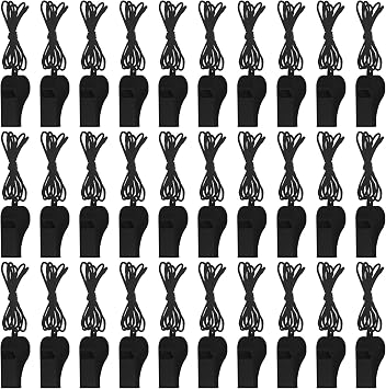 Zuazaor 50 Pieces Plastic Whistles with Lanyard Loud Crisp Sound Whistles Bulk for Referee Sports Trainning Outdoor Camping Whistles Christmas Birthday Party Goody Bag Fillers