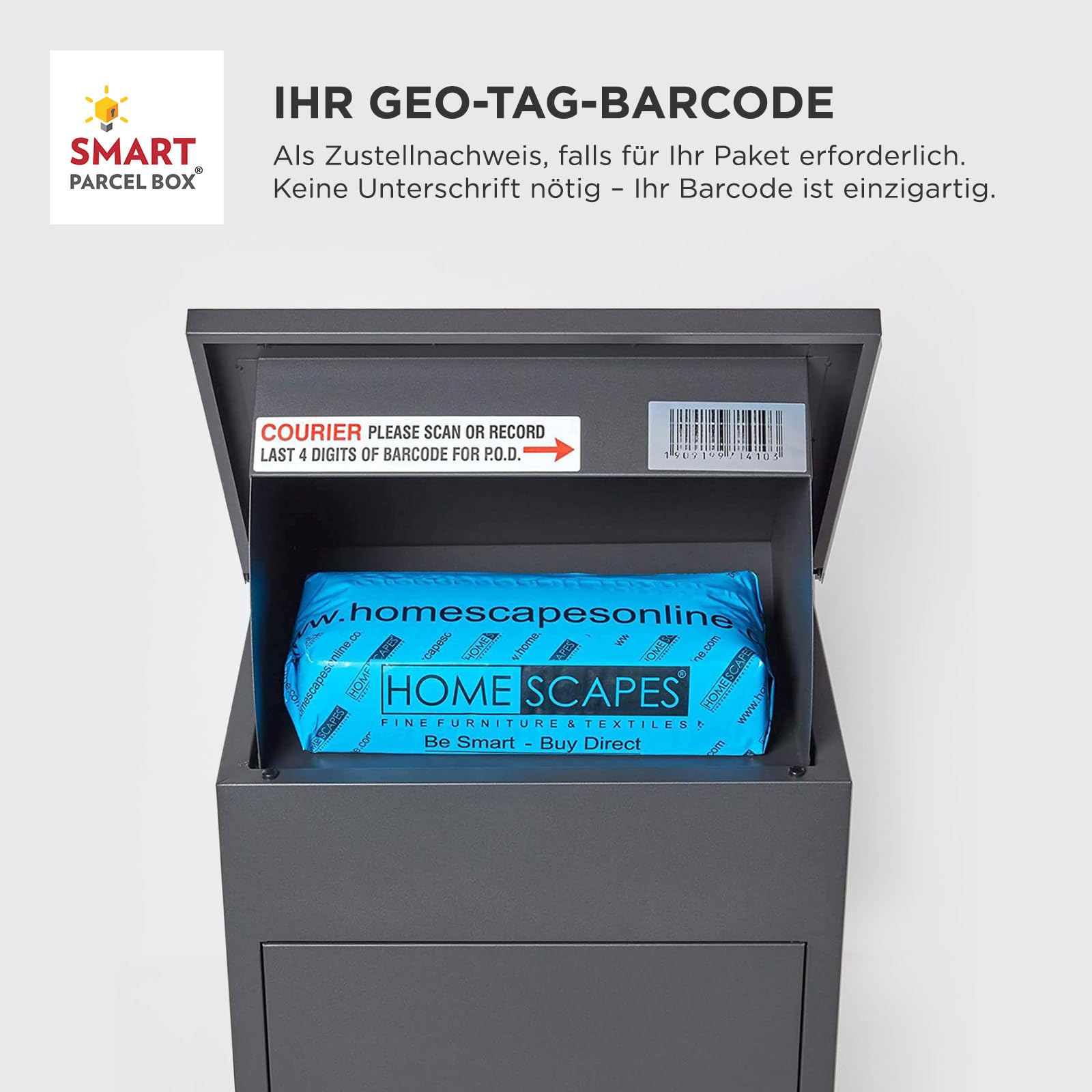 Smart Parcel Box Paketbox M - Paketbriefkasten wetterfest, grau | Postbox für Pakete outdoor, Paketbox draußen, Wandmontage, Front-Entnahme, verzinkter Stahl, rostfrei, pulverbeschichtet