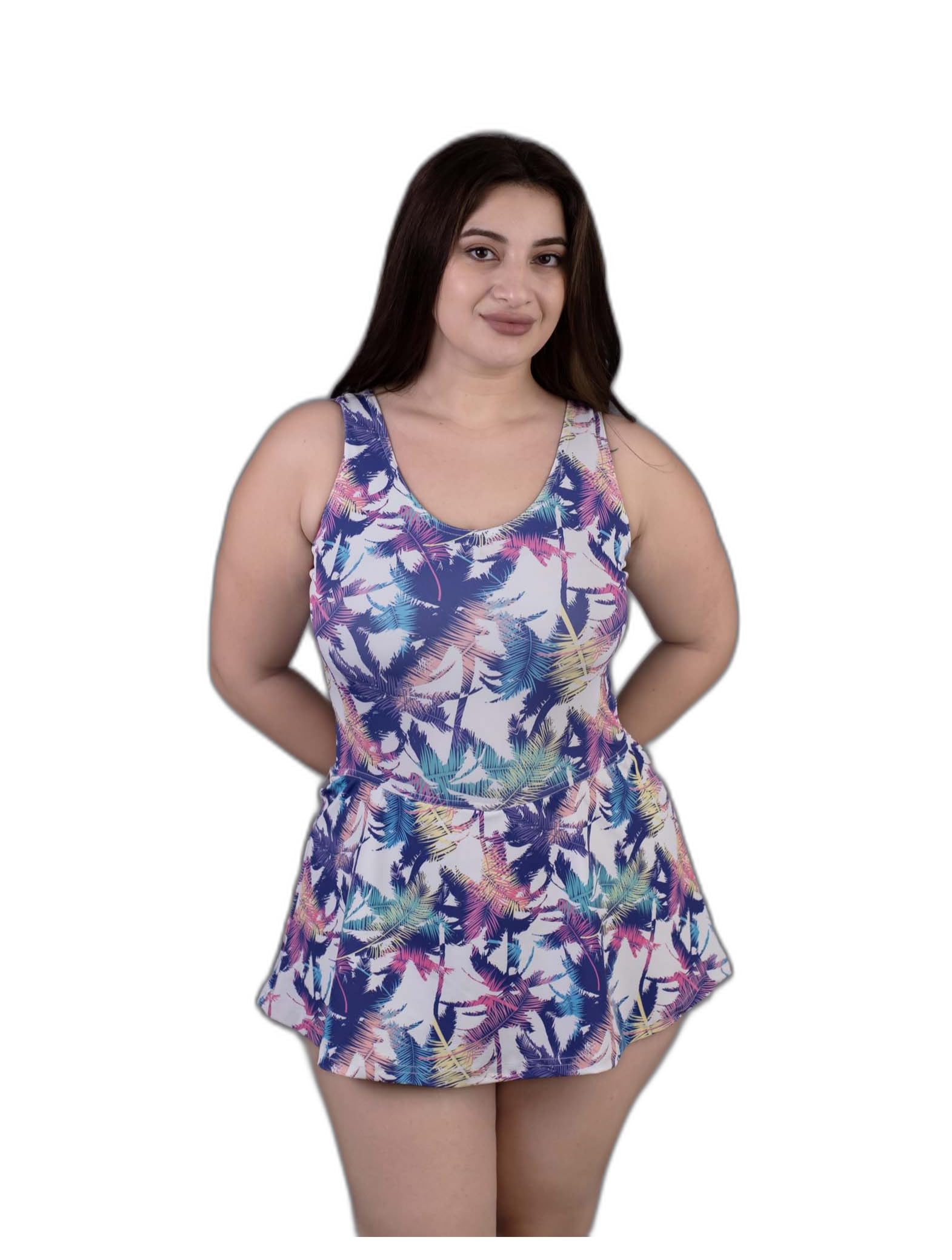 keepfit one Piece Padded Plus Size Swim Dress with Attached boy Short for Women (Multicolor)-picture-26