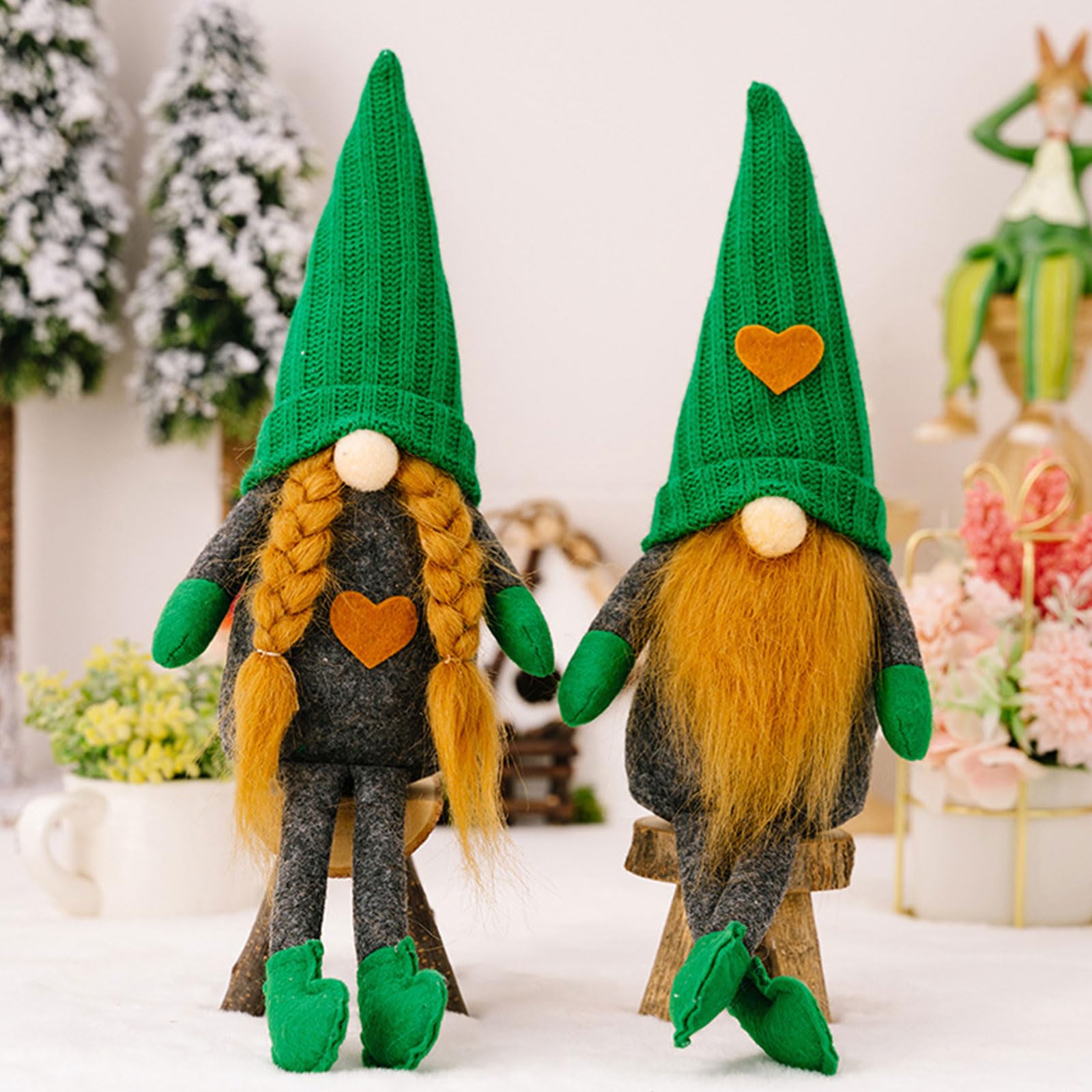 Decorazione natalizia verde lavorata a maglia, cappello nano, vassoio decorativo per feste di Natale, cucina, sala da pranzo