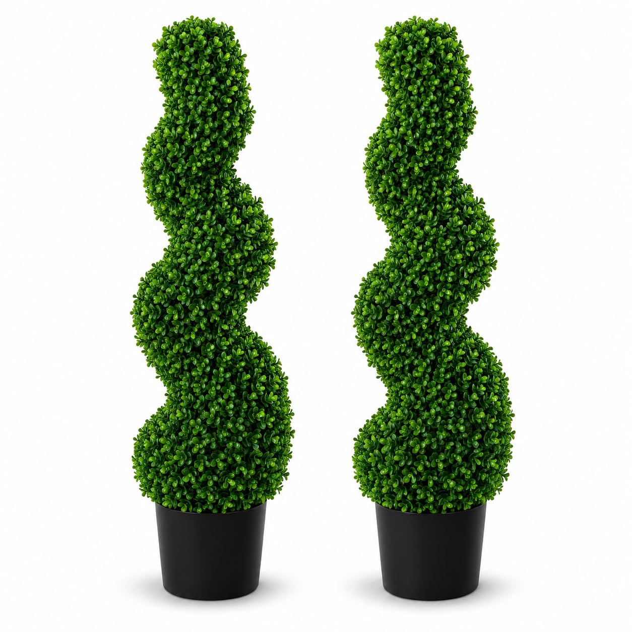 Artificial Boxwood Spiral Topiary Tree, 90cm, Set of 2, with Pots, Indoor and Outdoor Décor for Doorway, Garden and Wedding