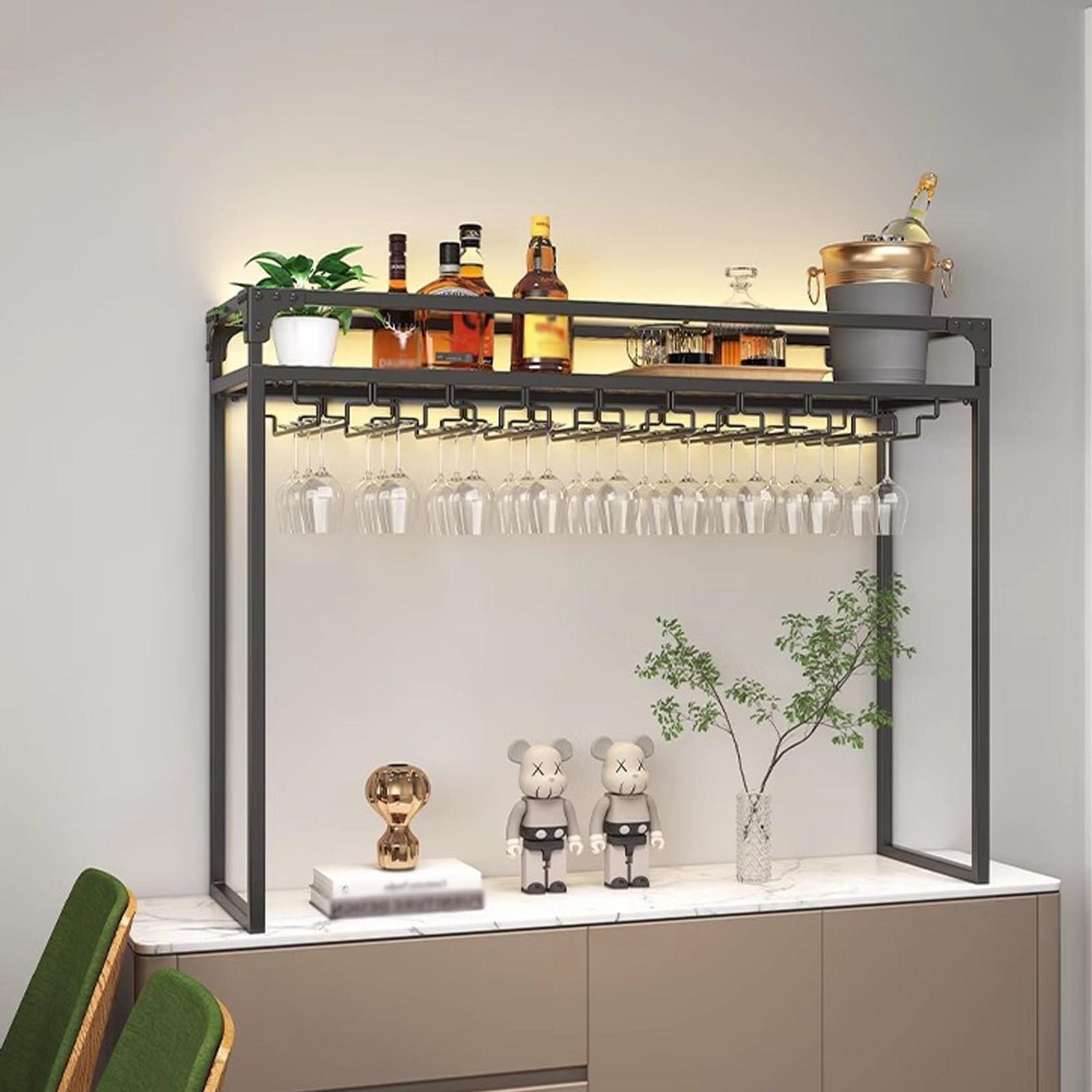 Rangement de vin vertical pour comptoir encombré, étagère en métal dorée anti-encombrement