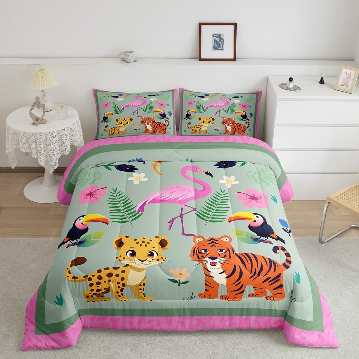 Cute Milk Cow Comforter Set,Strawberry Milk Bedding Set for Kids Girls Women,Adults Cartoon Animal Comforter,Pink White Black Quilted Duvet Set Bedroom Collection Twin Size 2Pcs