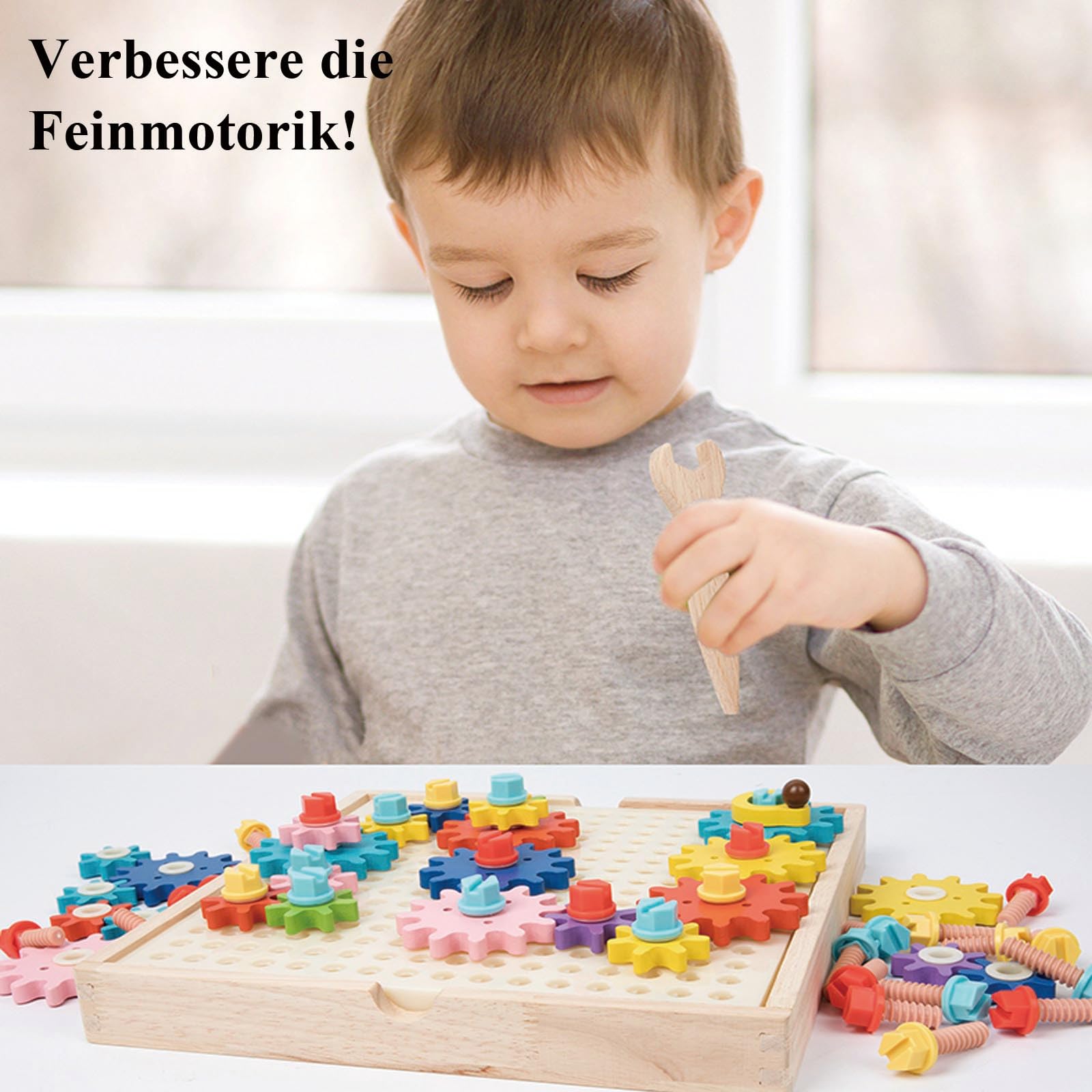 Montessori Spielzeug 3 4 5 Jahre, Zahnräder Kinder, Kinderspiele ab 3 Jahre, Lernspiele ab 3 Jahre, Holzspielzeug 3 Jahre, Geschenk 3–5 Jahre Kinder Junge Mädchen