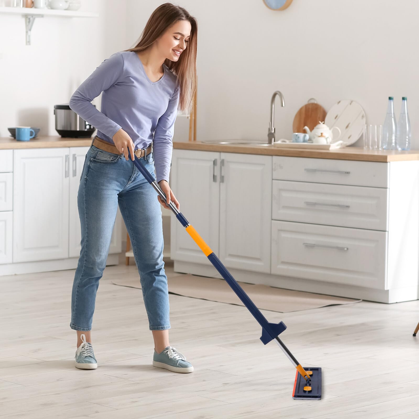 ifundom Trapeador Plano de Microfibra Escurridor 360 Grados y Raspador de Agua para Limpieza en Suelos de PVC y Aleación