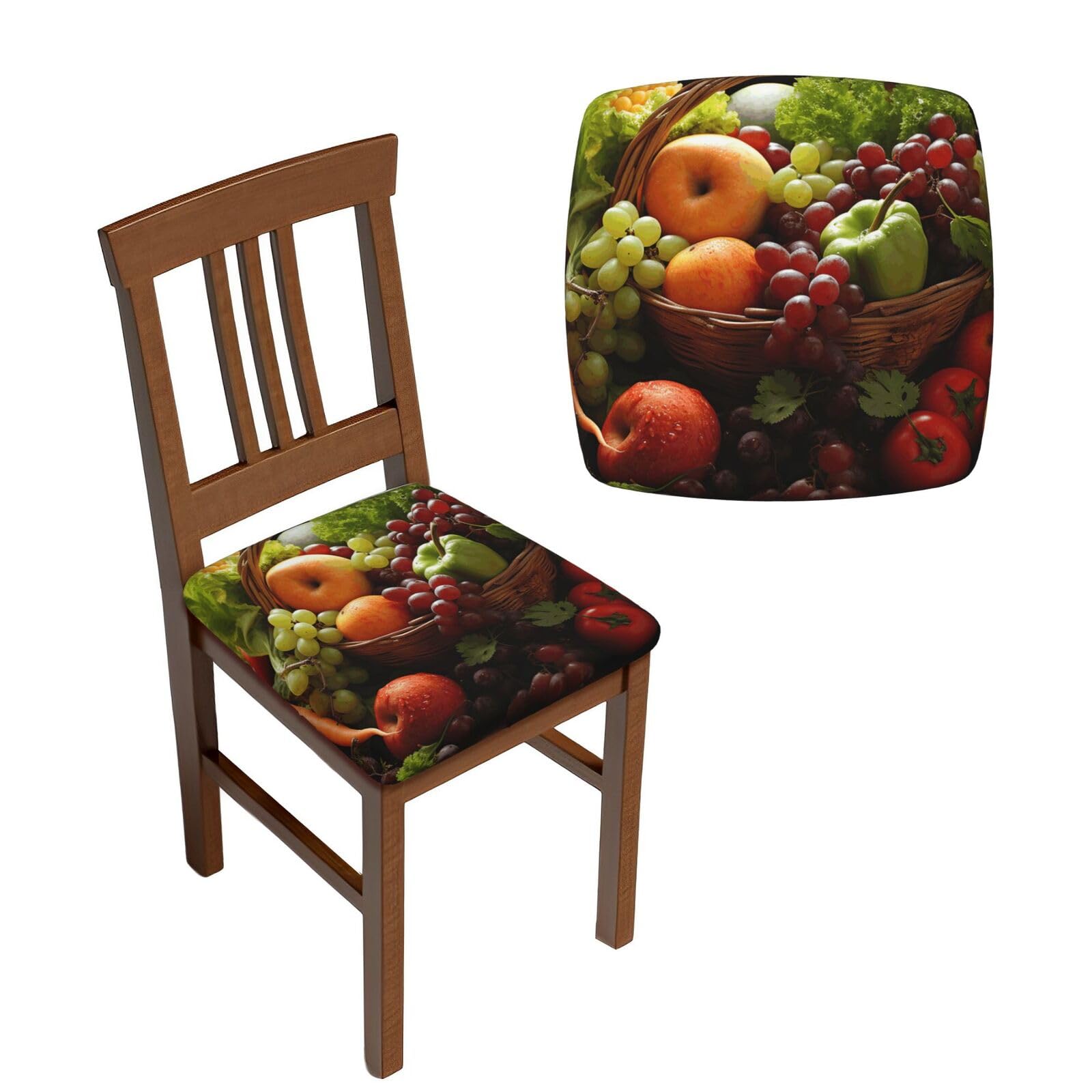 FodPand 4PCS Dining Chair Covers for Dining Room Colorful Various Vegetables Chair Seat Cover Stretch Parsons Chair Slipcover Removable Washable Seat Cushion Slipcovers Cover for Kitchen Office