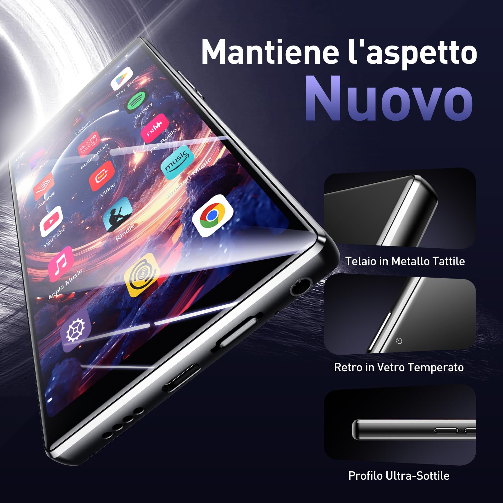 AGPTEK Lettore MP3 da 128 GB con Bluetooth e WiFi, T09 4'' Android 13 MP4 Lettore Musicale con Spotify, Audible, App Store, fino a 1 TB, Nero