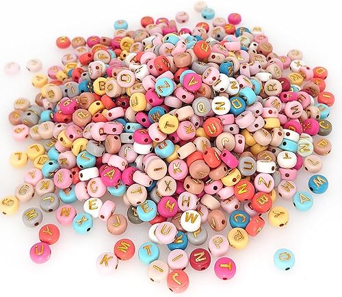 Más de 500 cuentas redondas coloridas de letras del alfabeto acrílico A-Z de 0.157 x 0.276 pulgadas con formas mixtas de plástico sueltas para hacer