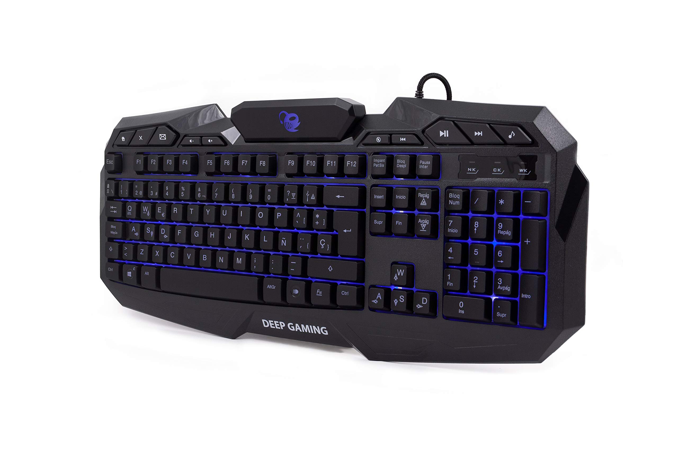 Deep Gaming X-Wing Setup Gaming 4 en 1: Teclado Membrana QWERTY con Ñ retroiluminado, ratón óptico LED 2400 dpi, Auriculares Gamer con micrófono, Alfombrilla Antideslizante. PC/Xbox One/PS4, Negro