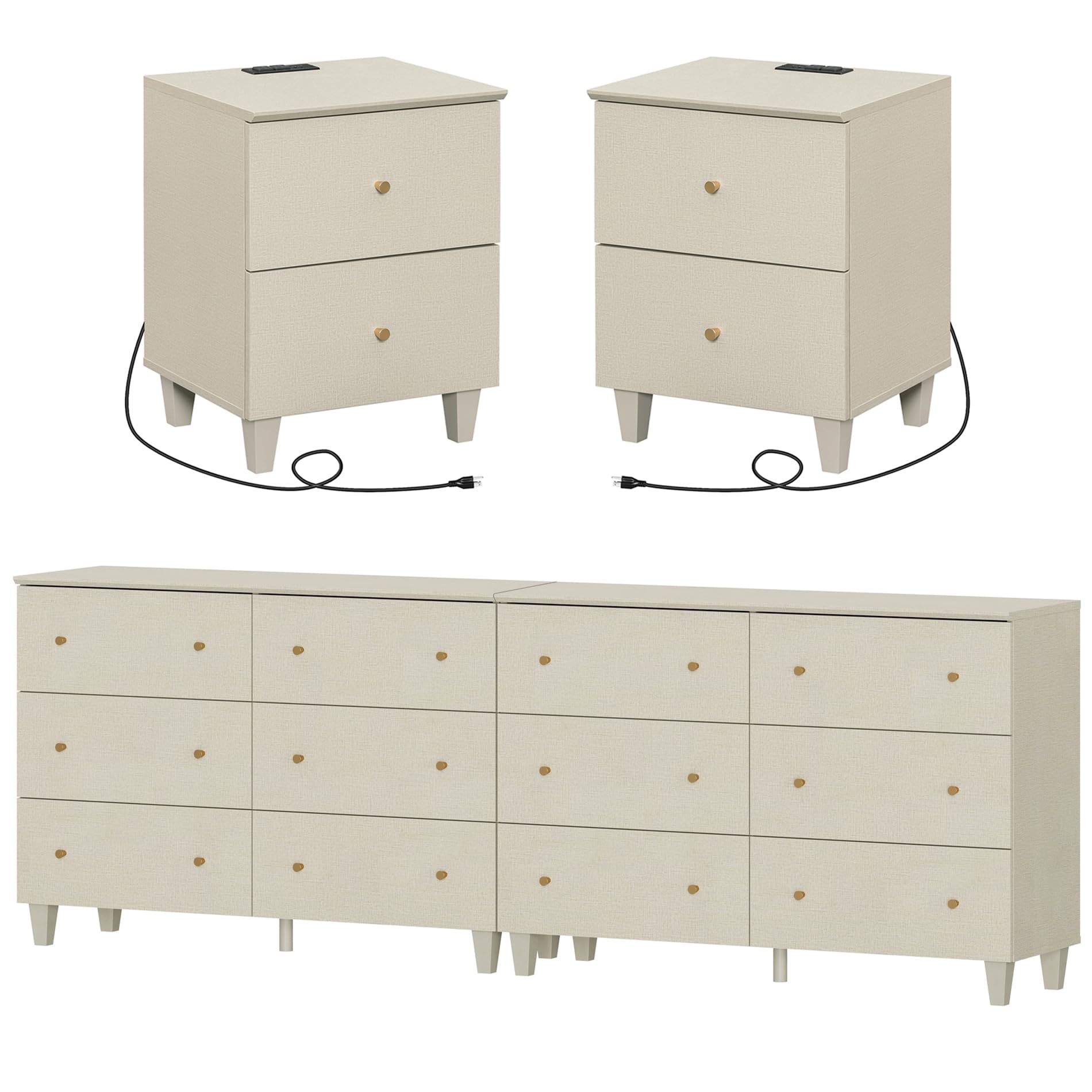 Amazon.com: WAMPAT Dressers and Nightstand Set of 4, 94.4 Inches Extra Wide  Wood Dresser Chest with 12 Drawers, 2 Pieces Nightstands with Drawers and  Charging Stations, Bedroom Furniture Set, Beige : Home & Kitchen