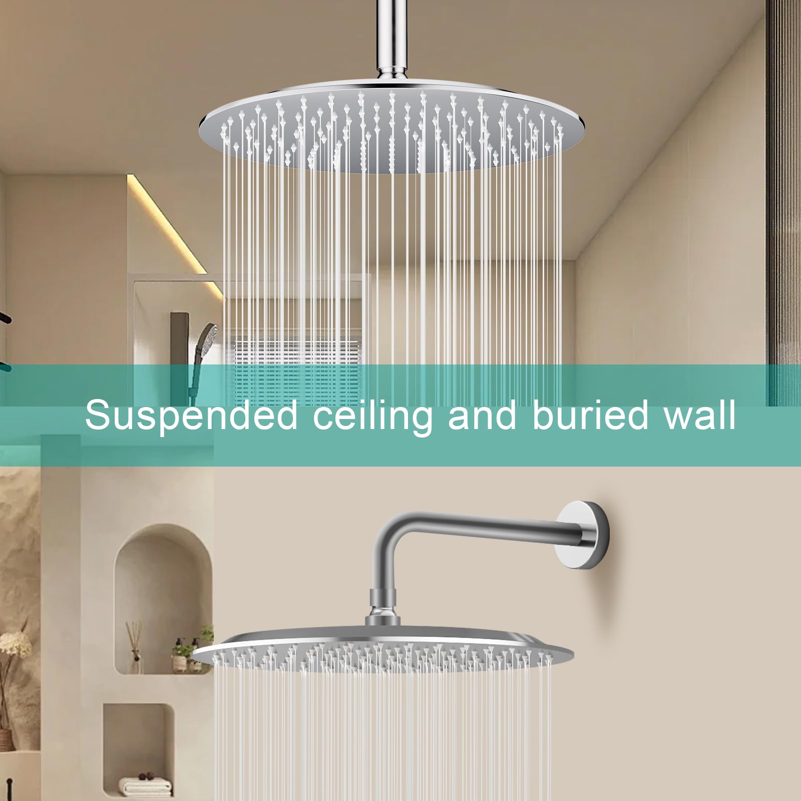 AULEEND Rain Shower Head, Work with Any Decorative Style,All Metal Rainfall Shower Head (Chrome, 12 Inch) - Image 3