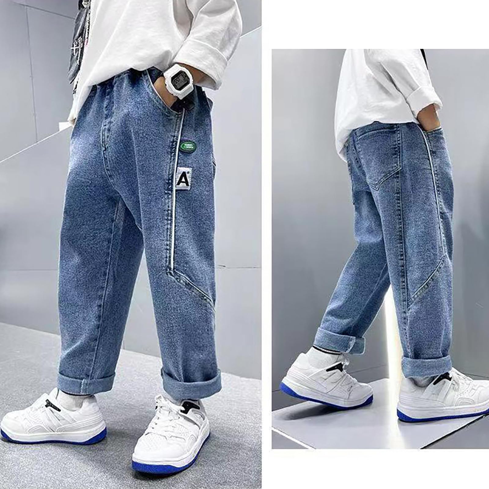 Genérico Pantalones de Chandal Niño Pantalones Casuales para Uso Diario Deportes y Actividades Exteriores Vaqueros Rectos Cómodos Niños