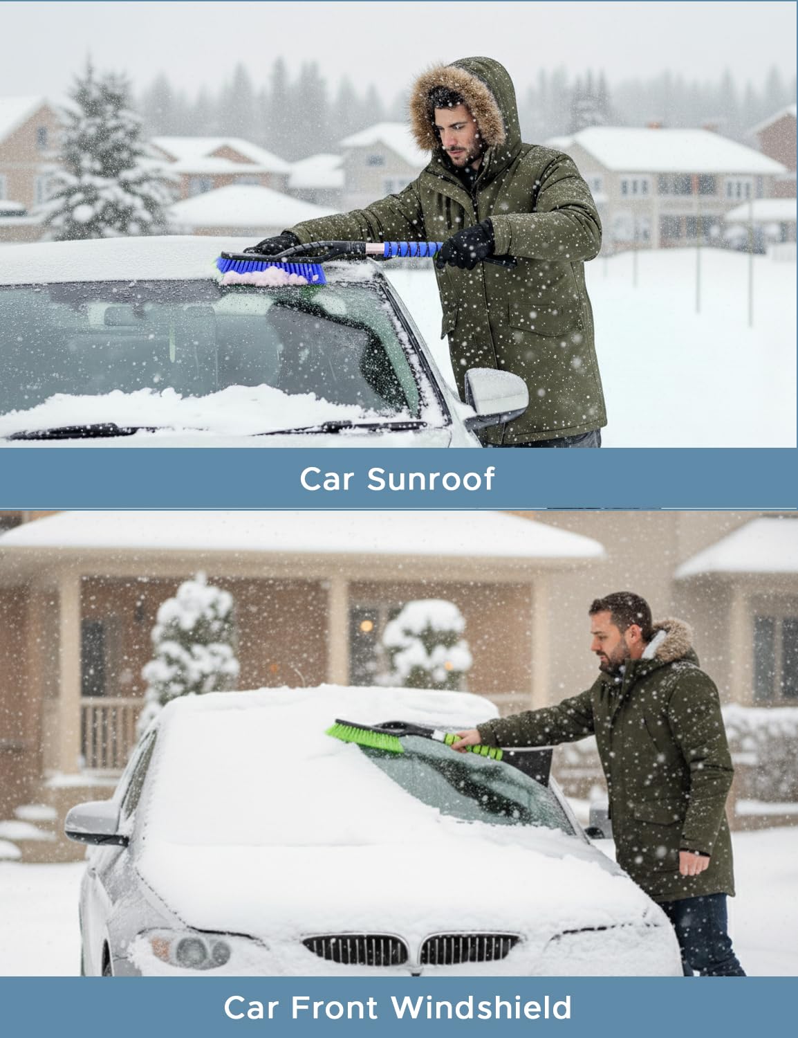 Autovir Cepillo de Nieve y raspadores de Hielo de 27 Pulgadas para Parabrisas de automóvil (Paquete de 3), raspador de Ventana con Agarre ergonómico de Espuma, eliminación de Nieve para automóvil,