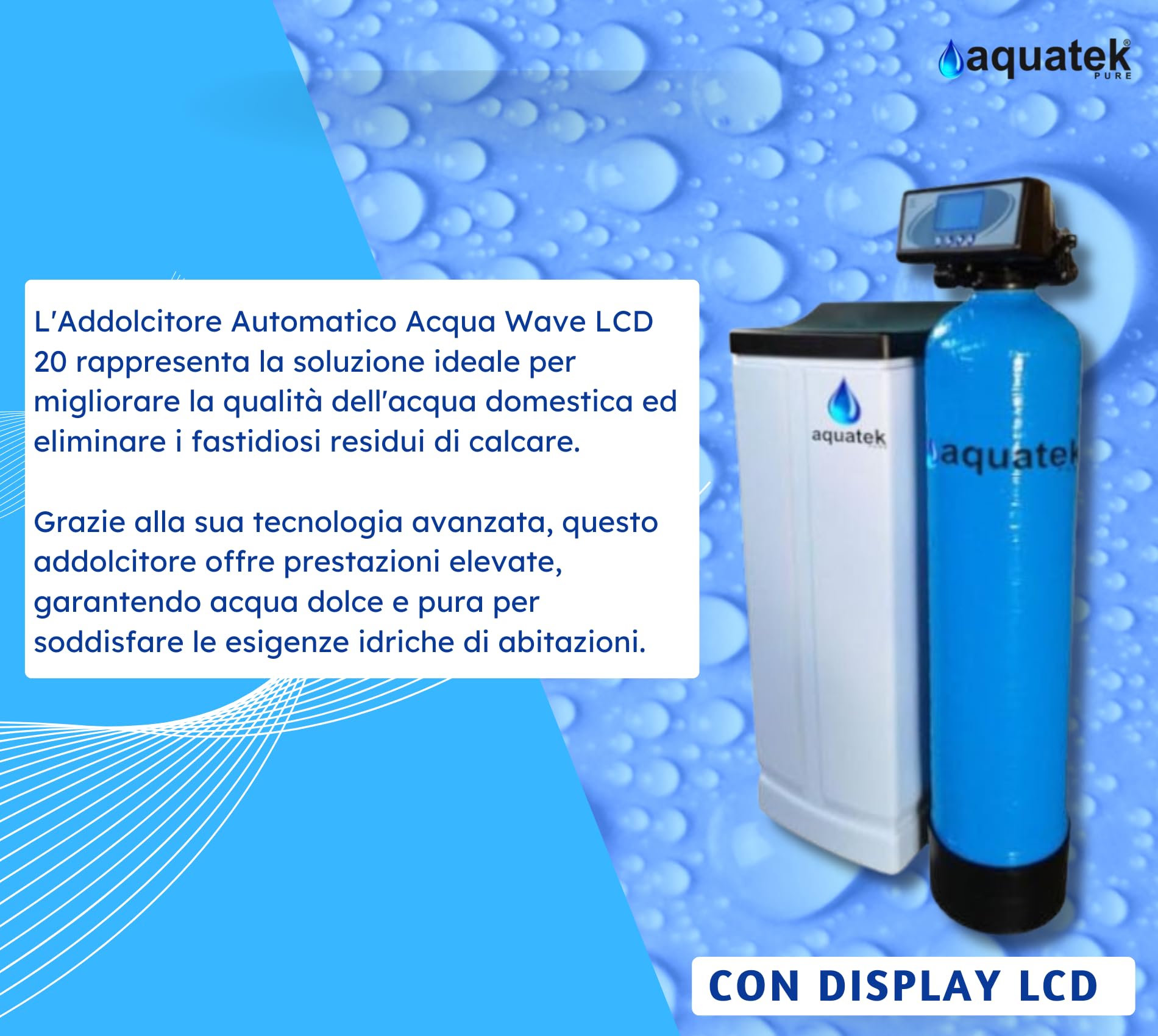 Aquatek - Addolcitore Automatico 30 Litri Acqua Addolcita Display LCD Valvola Elettronica Runxin F79B Resine Pure Resin Regolazione Micrometrica Rigenerazione Automatica Ideale 1-12 Persone