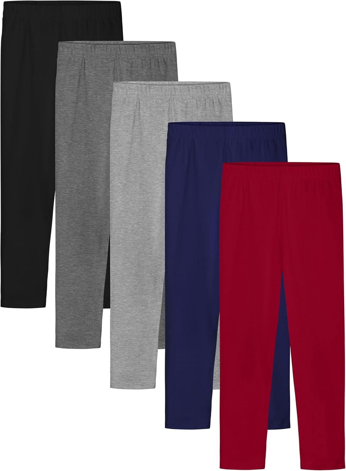 5 Pack Girls Cotton Leggings Full Length Soft Comfortable Leggings Elastic Waistband Stretchy Footless Tights Pants