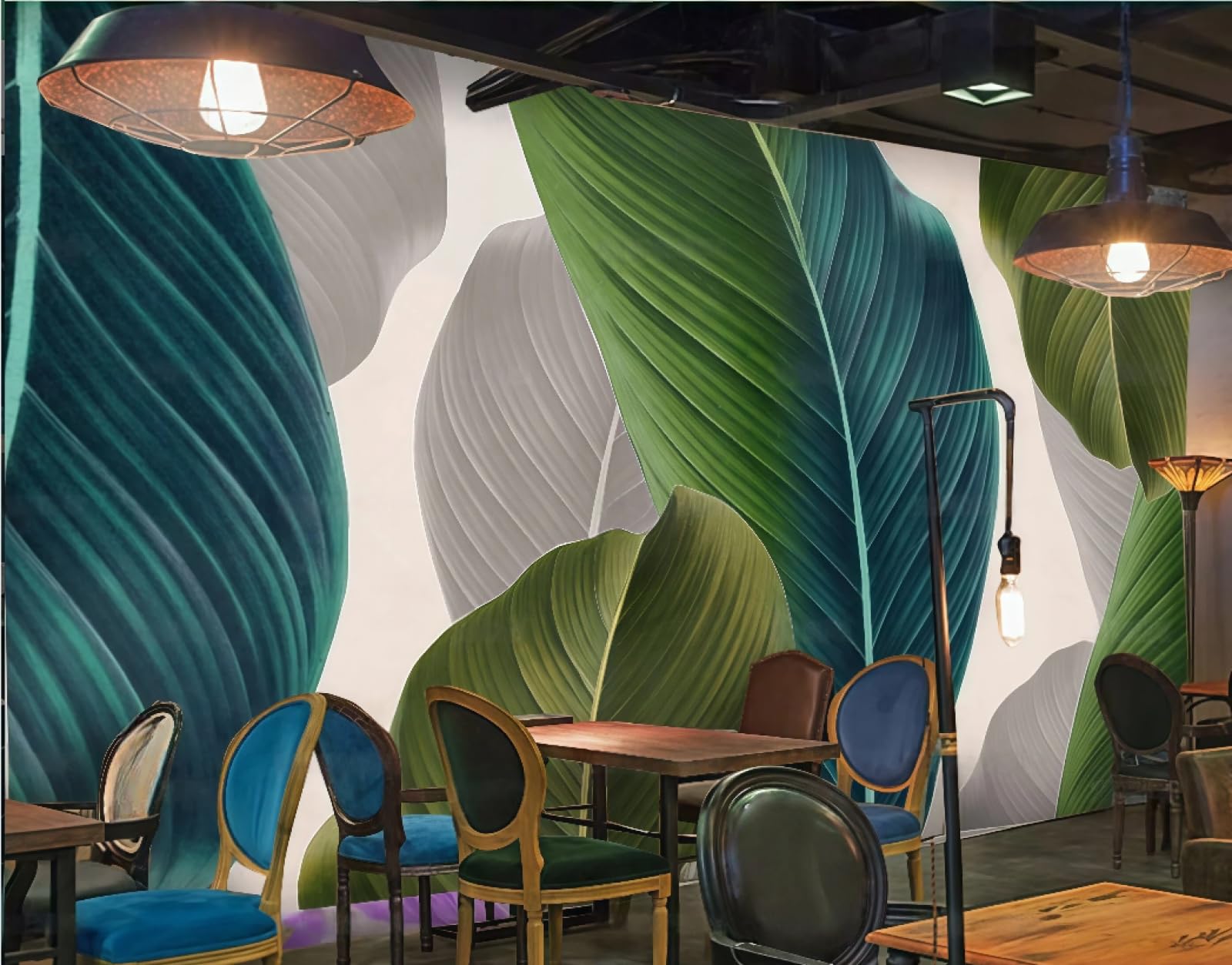 Rskjdghshd 3D Wallpaper Retro Modern Leaf Aesthetic Theme Dessert Drink Shop Bar Western Restaurant Background Wall Mural Afternoon Tea Coffee Shop Wallpaper,,400X280cm