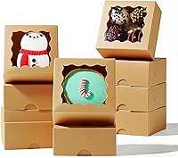 Vista 14 de RomanticBaking 3 ¼" x 3 ¼" x 1 ½" 50PCS Cajas de Trufas de Chocolate para 4, Cajas de Galletas Cajas de Panadería Mini con Ventana para Brownie