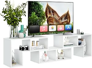 Tangkula 3 Pieces Console TV Stand, Free-Combination Entertainment Center for 50 55 60 65 Inch TV, Minimalist Modern TV Table Media Stand, DIY Open Storage Bookcase Shelf for Living Room (White)