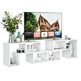 Tangkula 3 Pieces Console TV Stand, Free-Combination Entertainment Center for 50 55 60 65 Inch TV, Minimalist Modern TV Media Stand, DIY Open Storage Bookcase Shelf for Living Room (White)