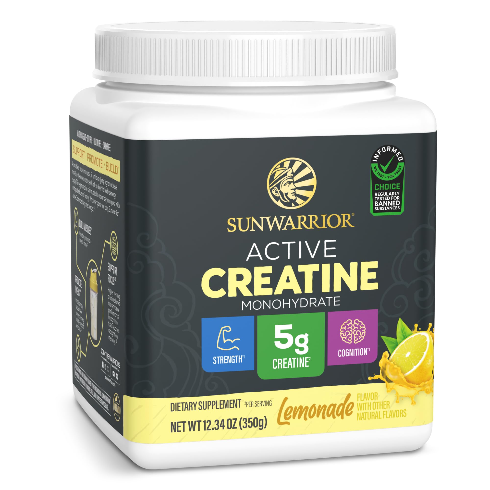 Creatine Monohydrate Powder Micronized PreWorkout Recovery Supplement Support Muscle Building Strength Training Cognition Vegan & Keto Friendly, Easily Mixes 50 Servings Lemonade Flavored