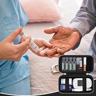 Diabetic Supplies Hard Case Diabetic Supply Organizer Bag Carrying Case for Diabetes Testing Kit Blood Glucose Monitor with Blood Sugar Glucometer Test Strips Lancing Device Lancets, Black