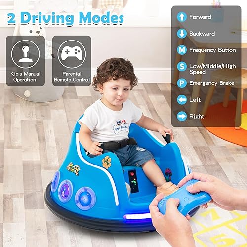 Miniatura 2 de Costzon Coche de parachoques para niños, parachoques eléctrico de 12 V con control remoto, giro de 360 grados, luces intermitentes, música integrada