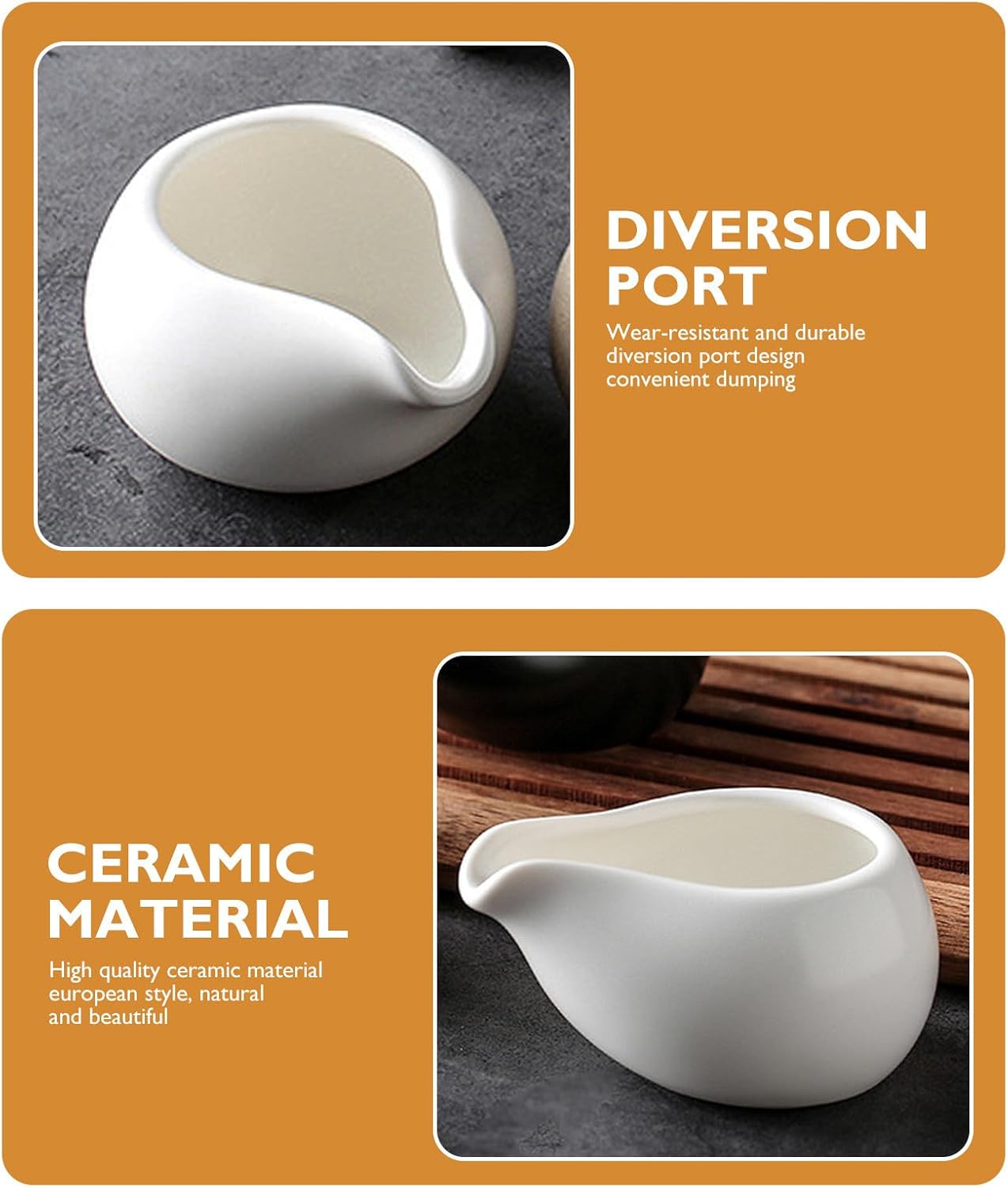 2pcs White Ceramic Sauce Pitcher with Unique Spout for Gravy