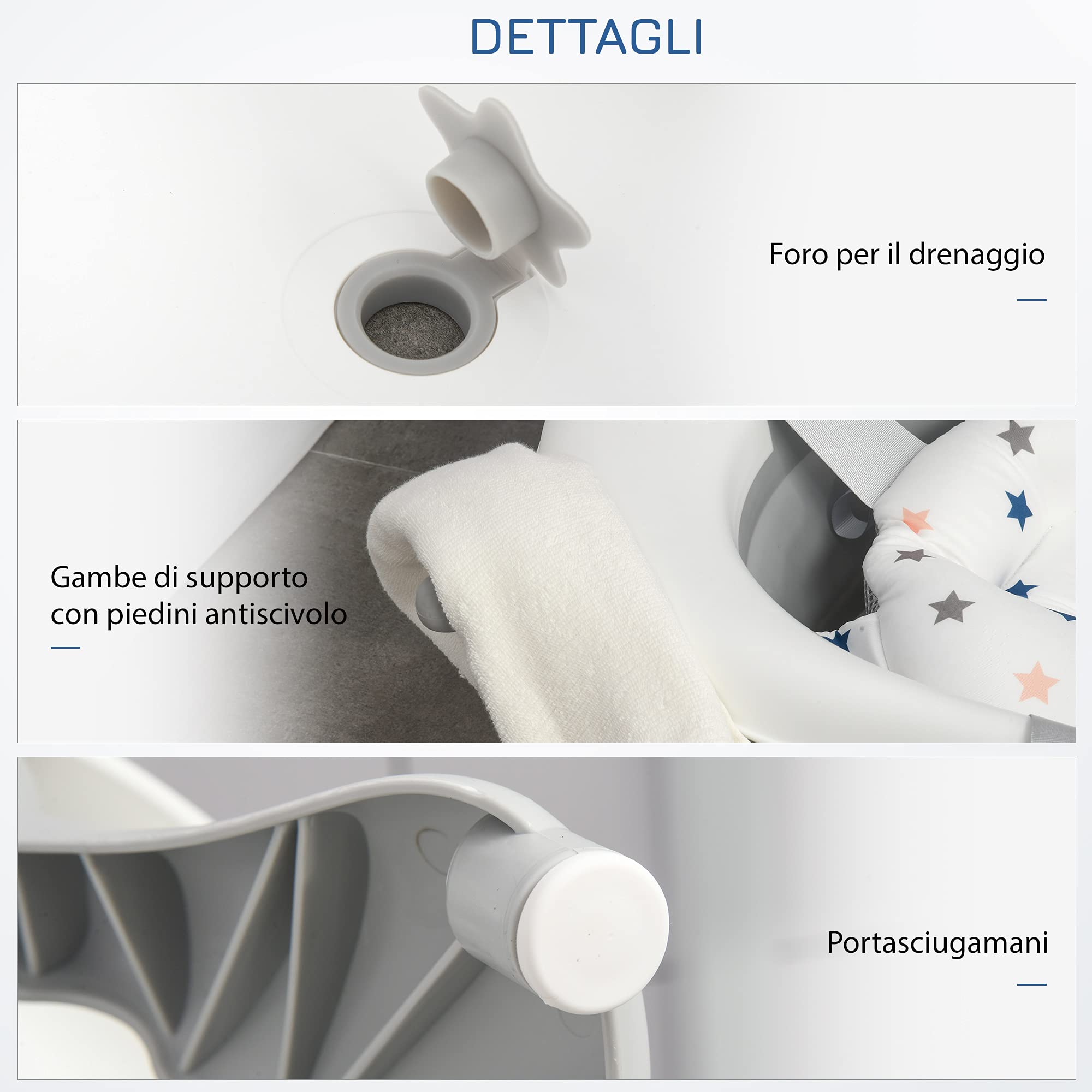 HOMCOM Vaschetta Bagnetto Pieghevole per Bambini 0-3 Anni con Indicatore di Temperatura e Cuscino, 81.5x50.5x23.5cm, Bianco