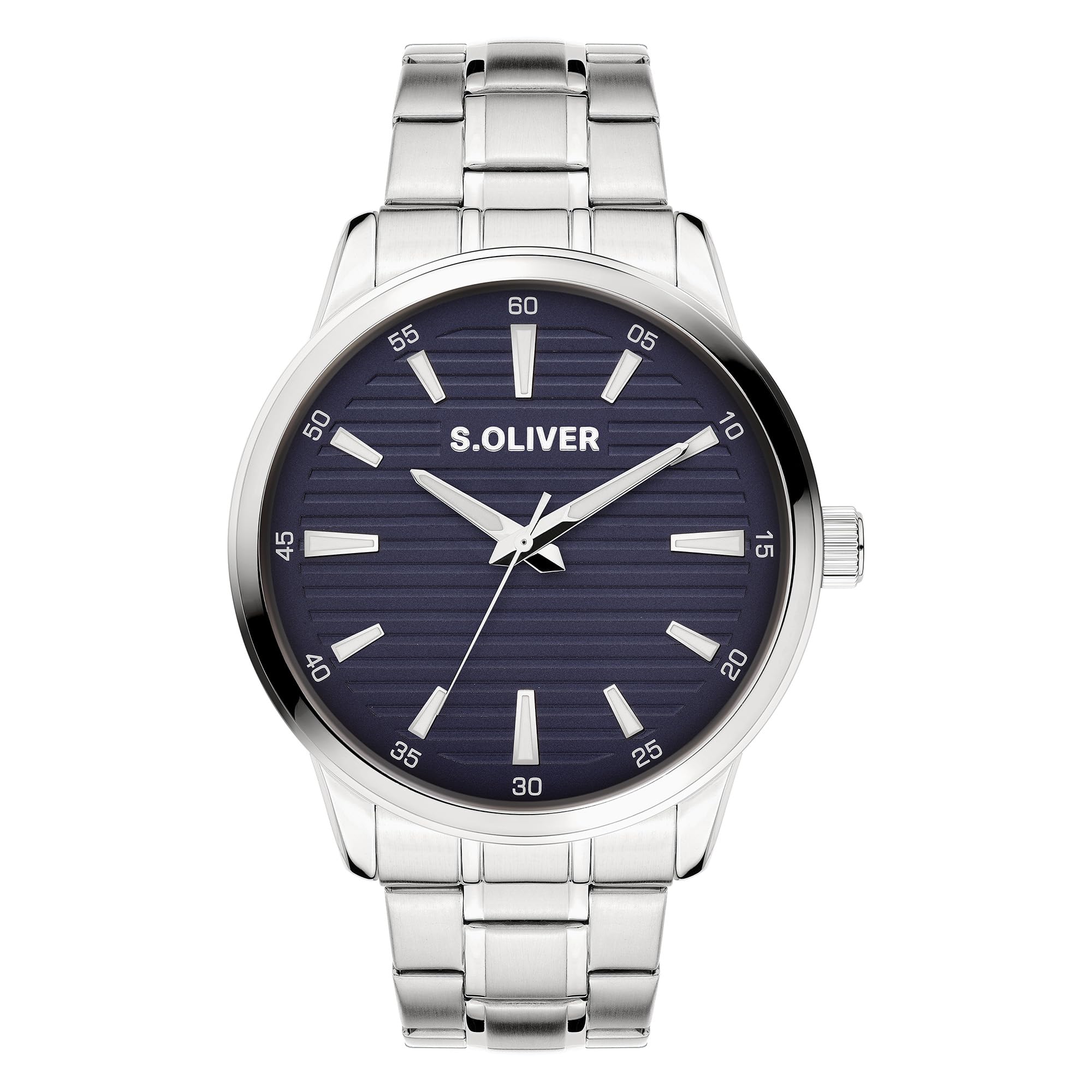 s.Oliver Men's Watch, Round, Silver, 44 mm, Metal Watch with Quartz Movement on Stainless Steel Strap with Folding Clasp, Analogue Watch, 5 ATM Waterproof, Scratch-Resistant