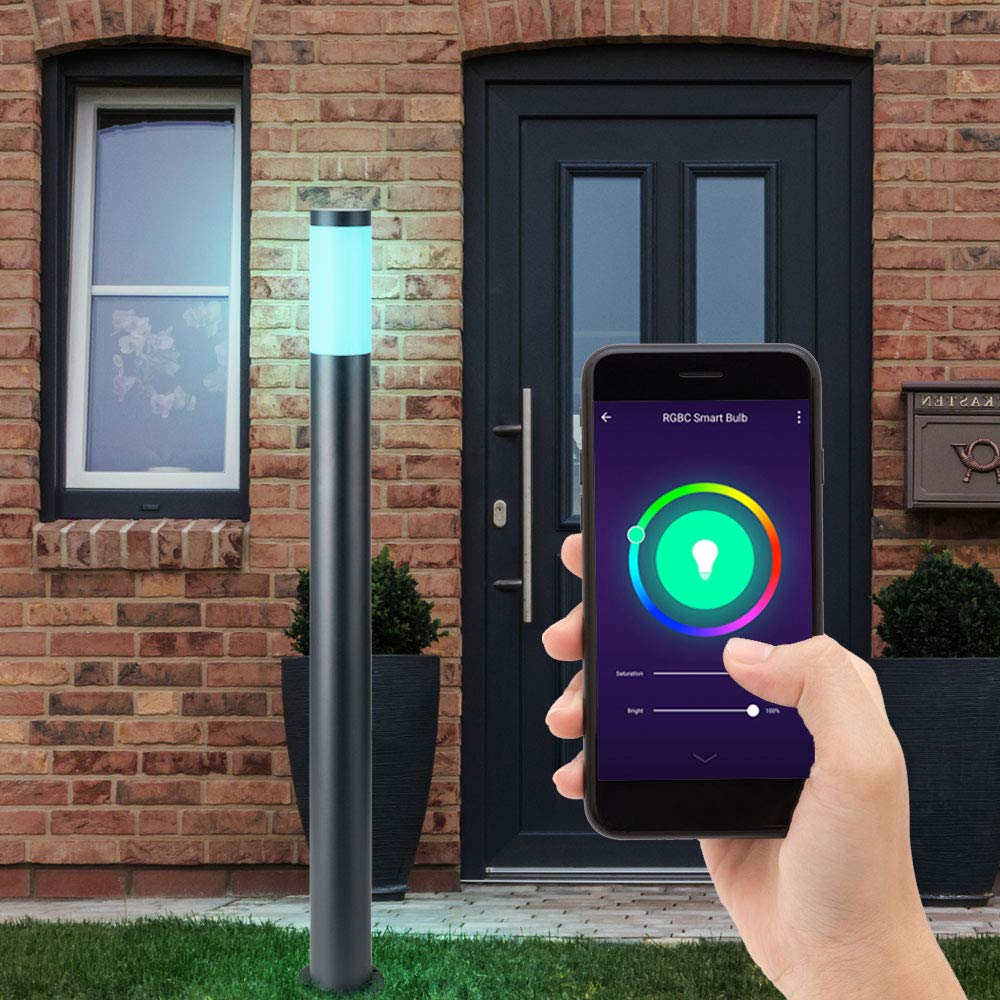 Smart Home RGB LED Außen Steh Lampe Edelstahl Säule Garten Wege Beleuchtung dimmbar Rasen Blumenbeet Vorgarten Stand Leuchte Sprachsteuerung App steuerbar über Handy