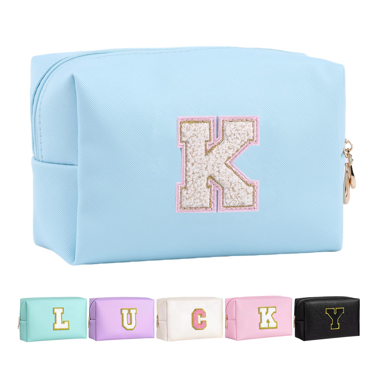 Letoileite Personalized Preppy Patch Makeup Bag Waterproof PU Leather Travel Toiletry Bag with Zipper，Cosmetic Bag Women Friend Birthday Christmas