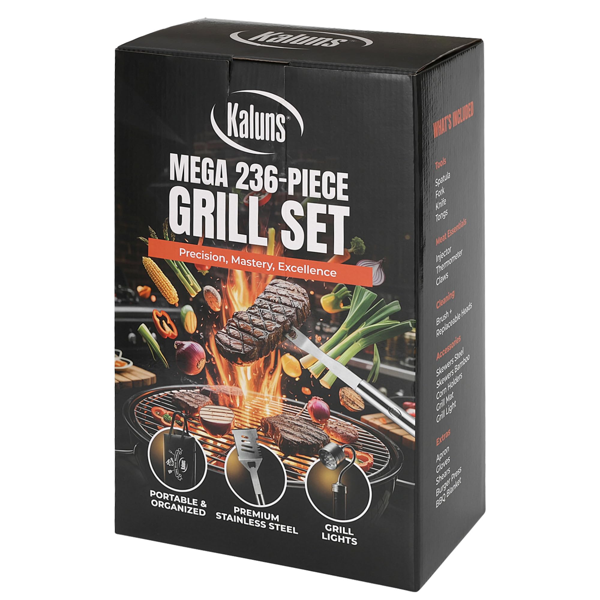 Kaluns 236-teiliges ultimatives Grillmeister-Geschenk-Set – komplettes Grillzubehör-Set mit praktisch allem, was zum Grillen, Räuchern und Grillen benötigt wird