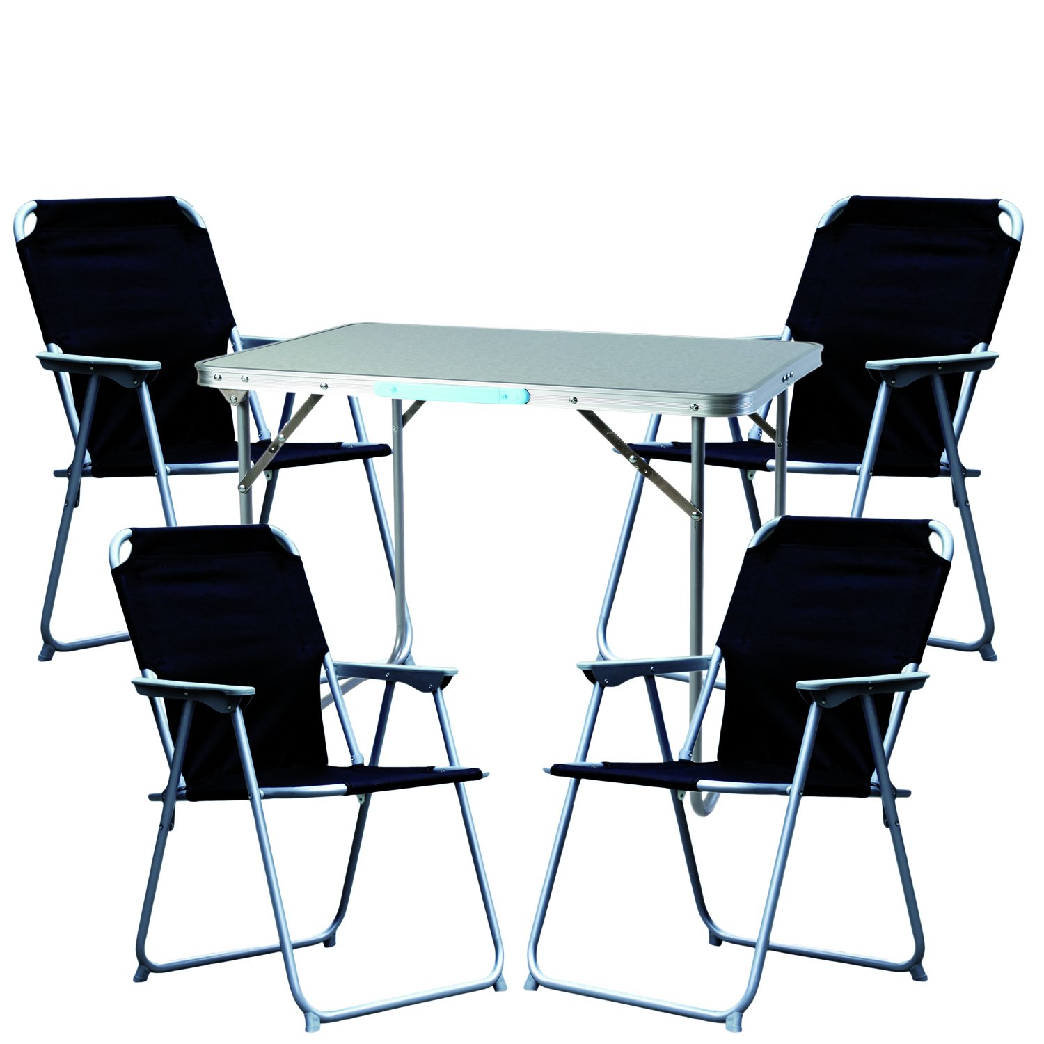 5-teiliges Campingmöbel Set Schwarz Alu 1x Campingtisch mit Tragegriff + 4 Campingstühle Camping L80xB60xH68cm