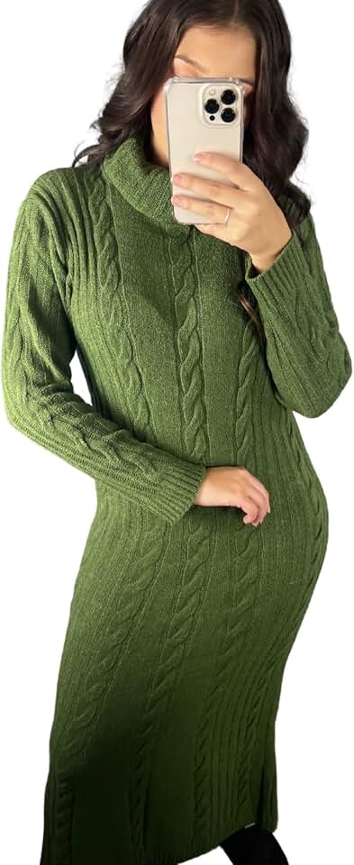 Vestido Longo Feminino Manga Comprida Gola Alta Tricot Malha Inverno Solto Soltinho Larguinho