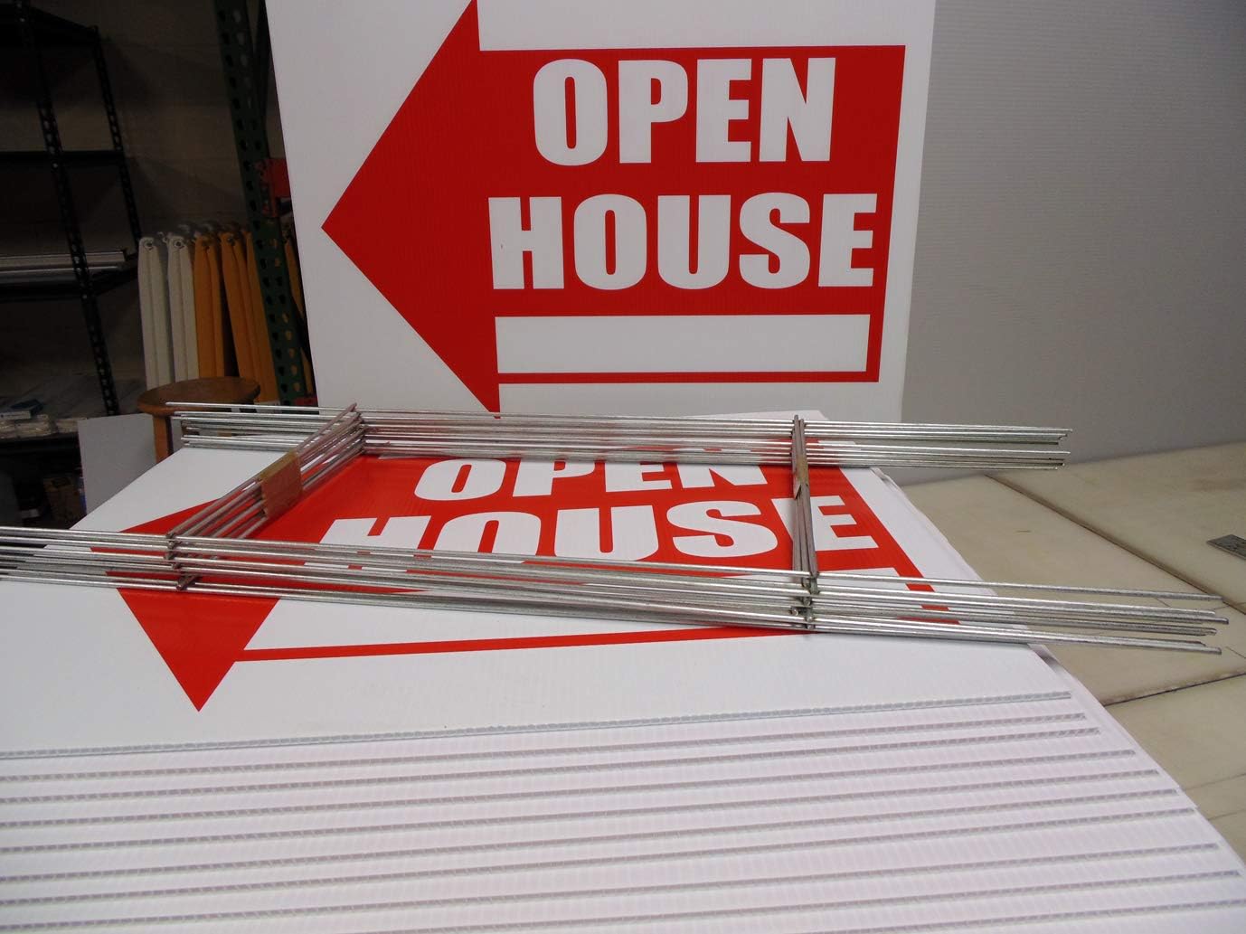 Yard Signs Open House Signs Quantity of 10 Open House White Signs Red Printed, 2side 18x24 inch x 4mm Corrugated Plastic Signs Panel & 10 Metal Wire Stakes 10 x 24 inch x 9gauges Sign Holder