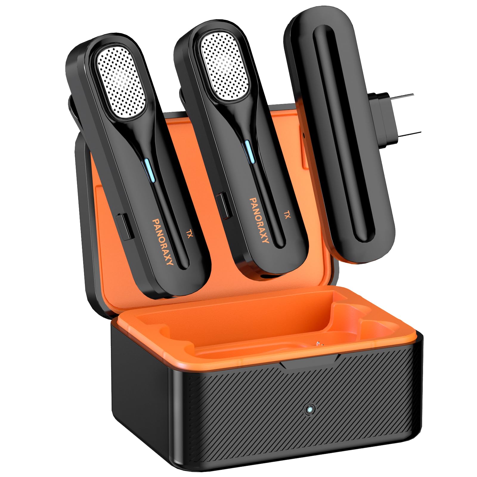 P Panoraxy Wireless Lavalier Microphone for USB Type-C Smartphones, 2 Pcs Professional Mics with Charging Case for Record Interview, Vlogs, Podcast, Live Streaming