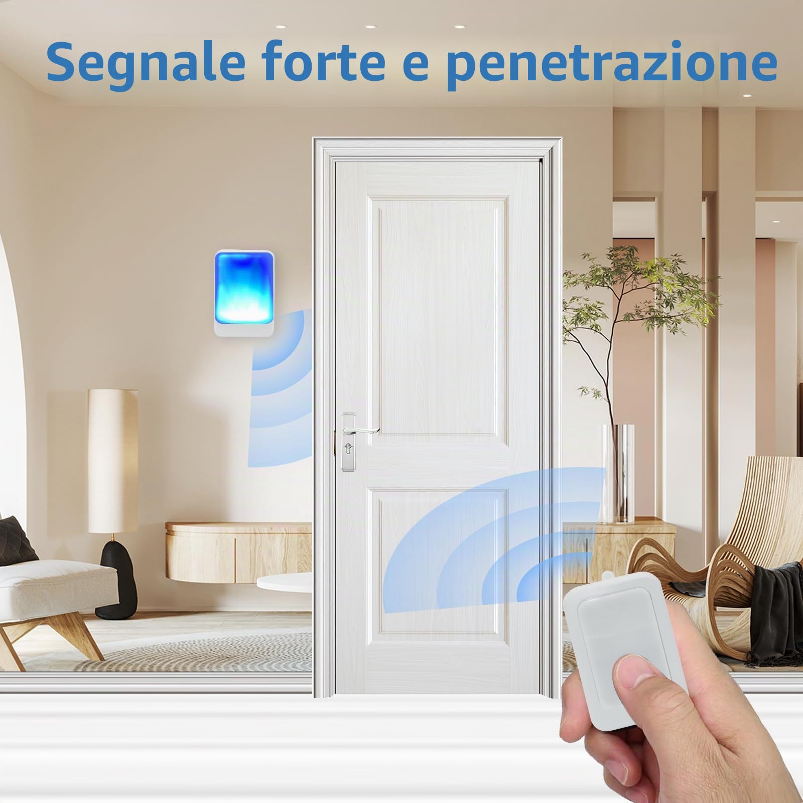 Campanello Flash Rumoroso con 7 colori di luce brillante e 4 volumi, campanello wireless da 183 m, a casa/ufficio, adatto per anziani, persone con problemi di udito, 2 trasmettitori con 3 ricevitori