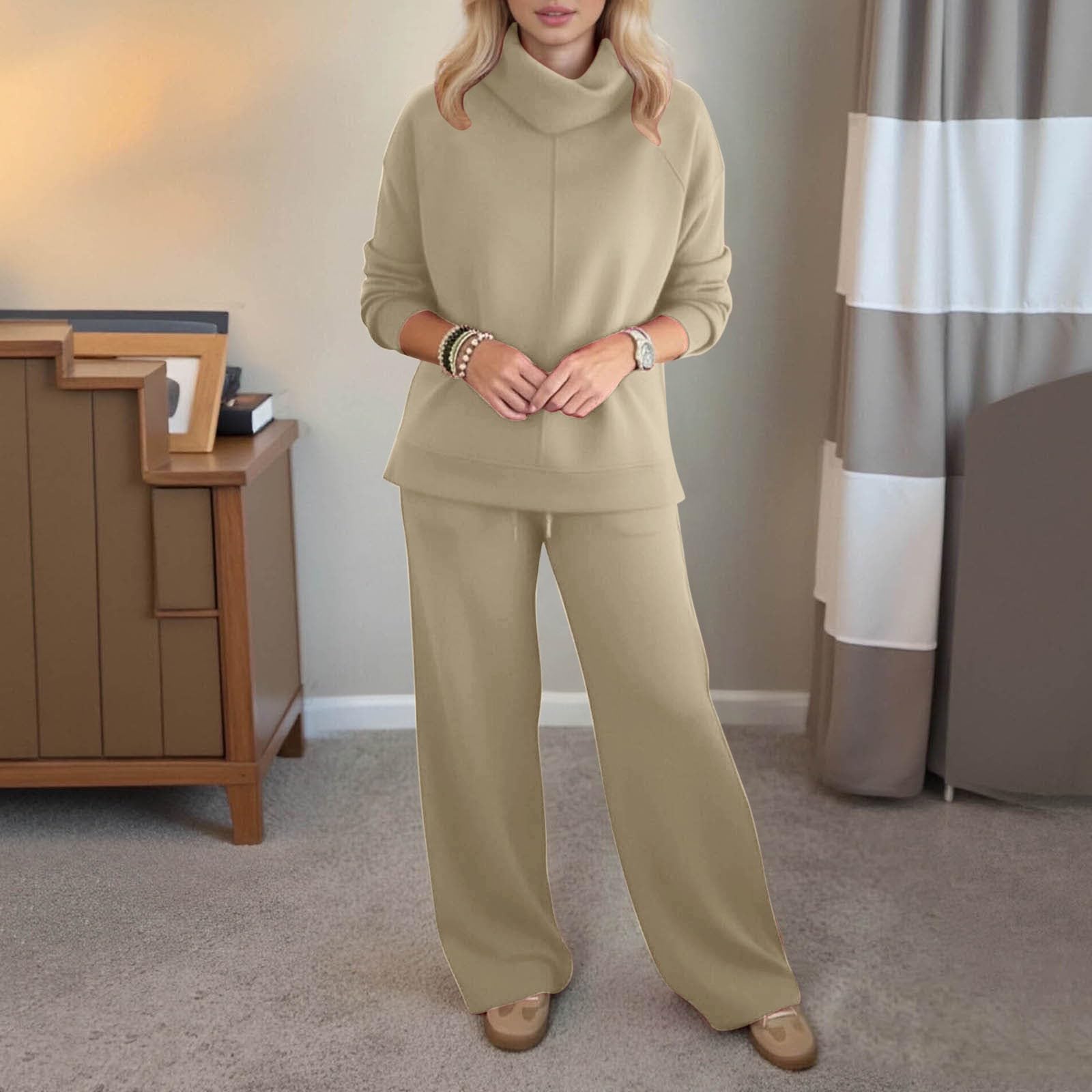 Top e pantaloni casual in maglia con cappuccio da donna per un comodo due pezzi per tutti i giorni, per lavoro e tempo libero.