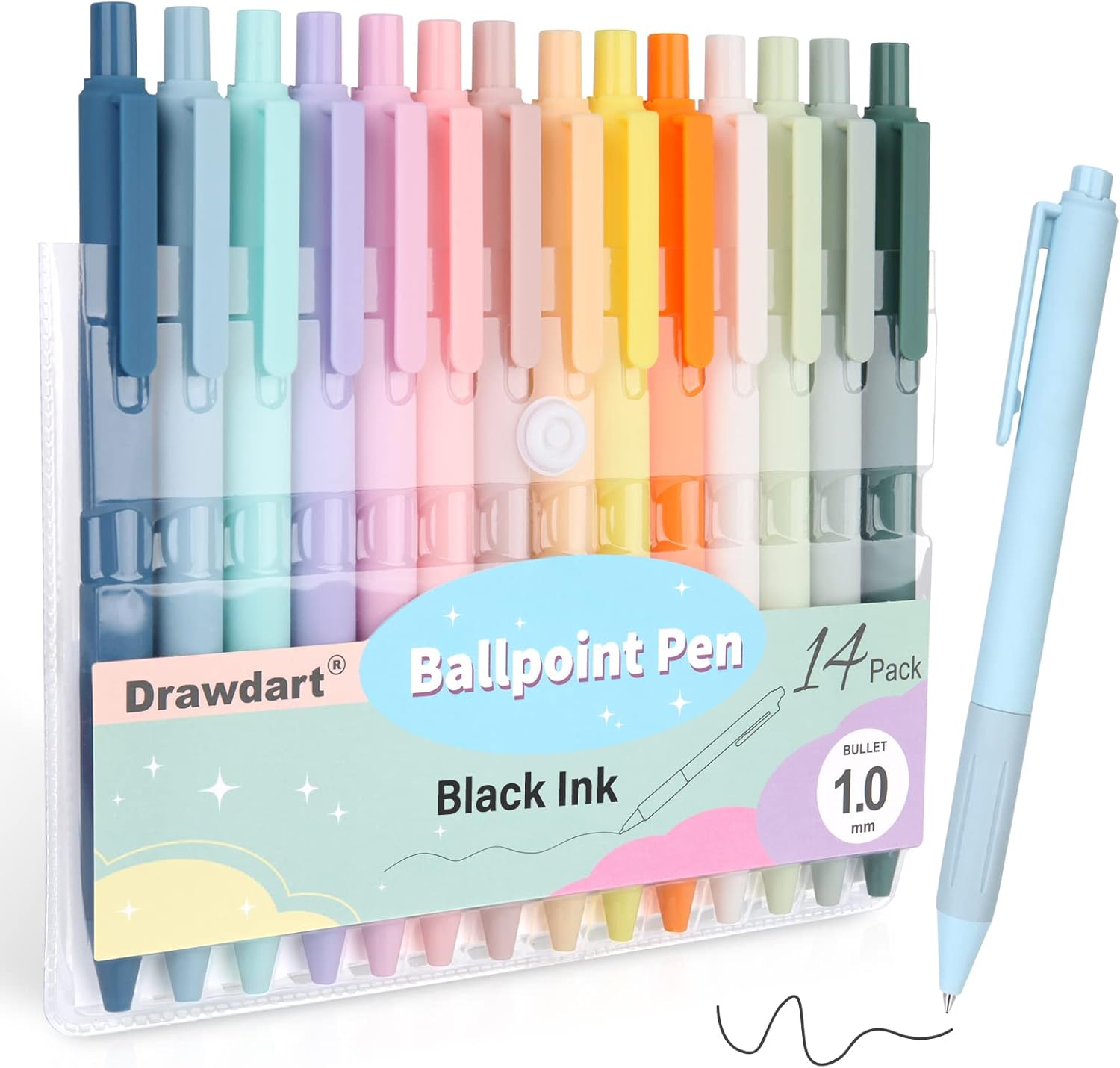 Drawdart 14 Pack Ballpoint Pens,Cute Pens for Note Taking,Pastel Pens Black Ink Medium Point 1.0mm,Retractable Pretty Journaling Pens Office Supplies for Women & Men, Best Gift Pens for Smooth Writing : Office Products