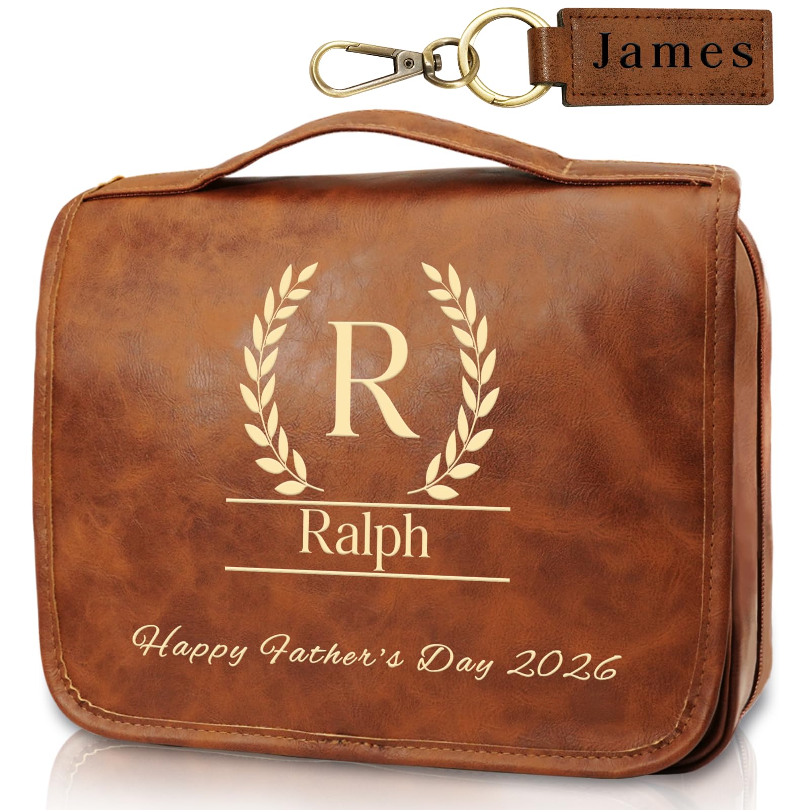 PUREFLY Large Personalized Leather Toiletry Bag
