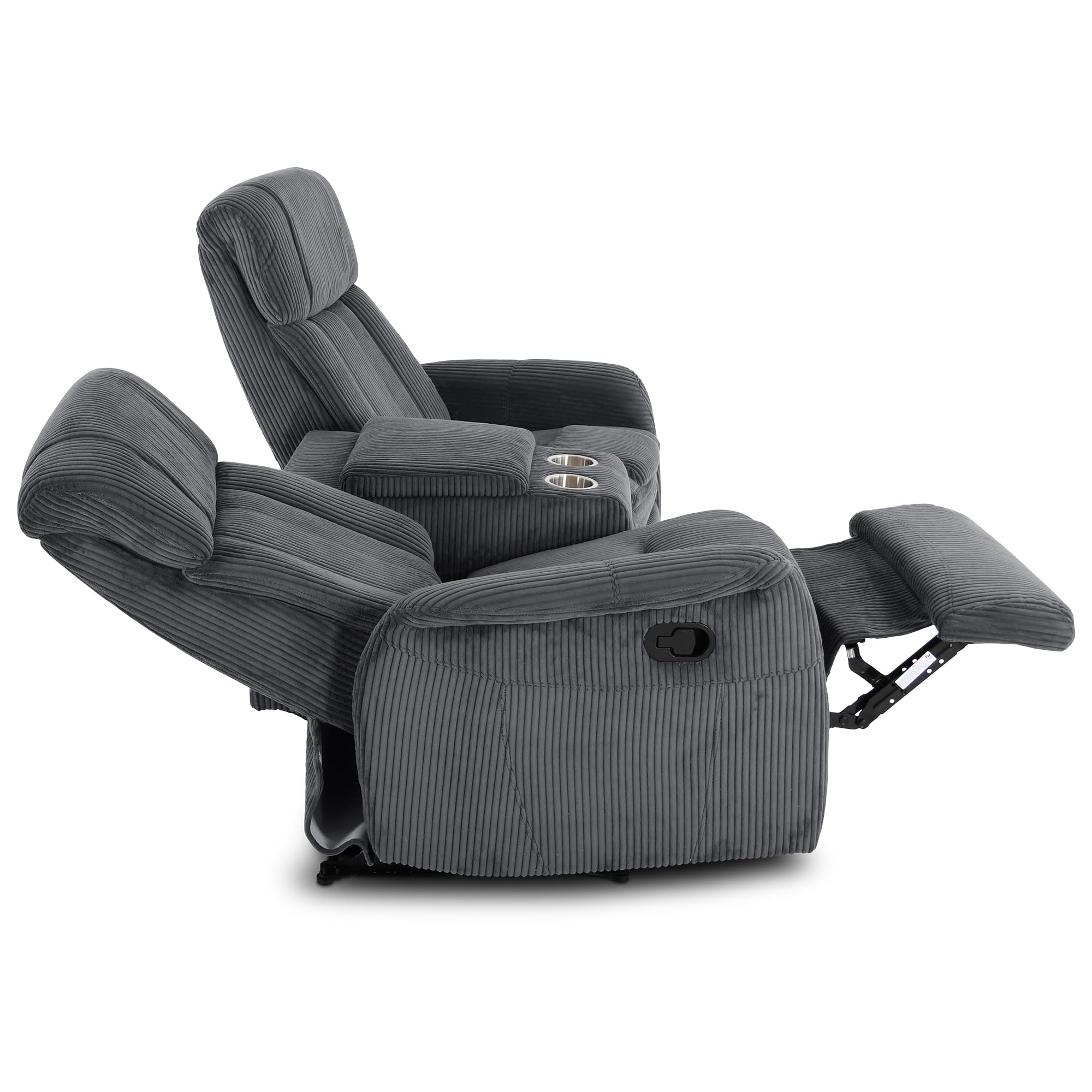 Raburg Kinosessel, 2er-Fernsehsessel mit Relaxfunktion & Liegefunktion, mechanisch, für 2 Personen, Taschenfederkern-Polsterung, Belastbarkeit je Sitzplatz 150 kg, Maxx, Breit-Cord-Mikrofaser|Graphit