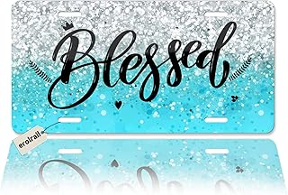 Front License Plate Cover Decor,Aluminum Noverlty License Plate Decorative Car Front, Metal License Plate,Vanity Tag ,Decorative Signs 6X12 Inch - Blessed Blue Sequins