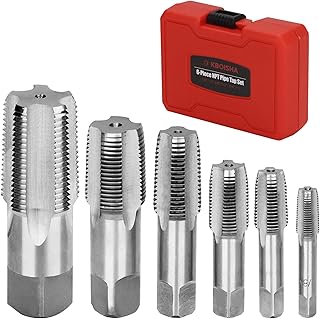 6-Piece NPT Pipe Tap Set, Carbon Steel NPT Thread Forming Tap Sizes 1/8", 1/4", 3/8", 1/2", 3/4", and 1" Black Gray
