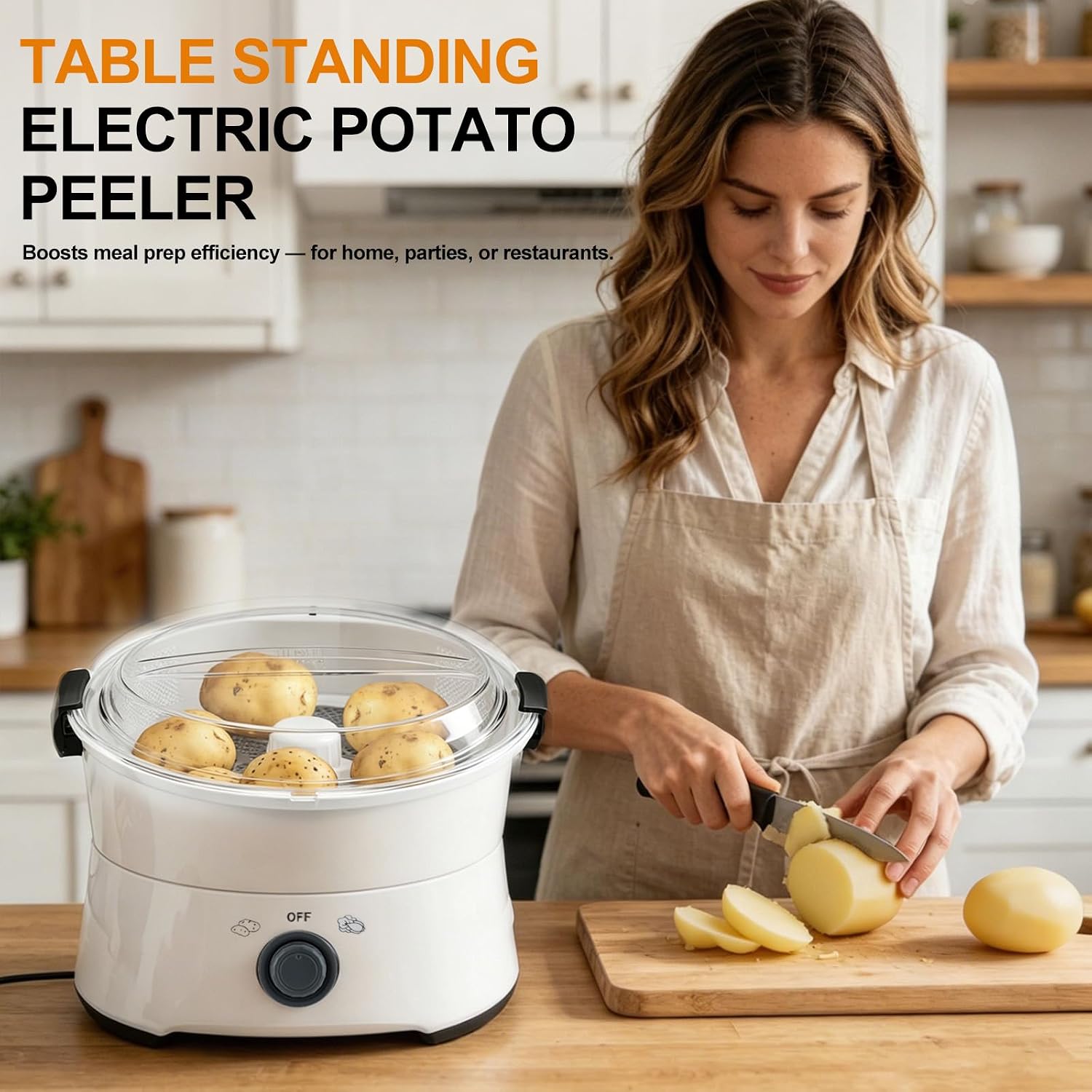 Electric Potato Peeler, 2-in-1 Automatic Peeling Machine/Vegetable Dehydrator, 85W One-Button Drive Potato Peeler Spinner for Home Kitchen Fast Food Stores Restaurant